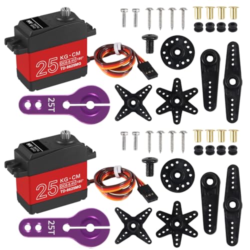 DWEII 2PACK 25KG RC Servo High Torque Servo Motors, Metal Gear, Waterproof, 180 Rotation, Compatible with 1/6-1/12 RC Cars & Robots