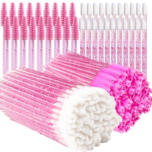 Teenitor 200pcs Lip Applicators Disposable and Mascara Wands 100pcs Lip Wands 100pcs Disposable Mascara Wand Crystal Pink