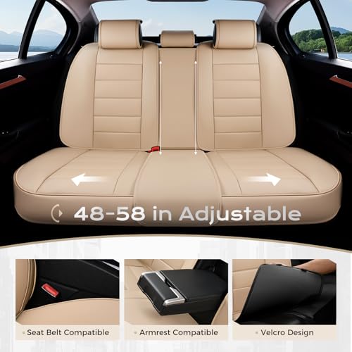 Image of Coverado Car Seat Covers Full Set, Seat Covers for Cars, Front Seat Covers and Back Seat Cover Waterproof Leather Automotive Seat Cover, Universal Car Interior Protectors Cushion for Most Cars