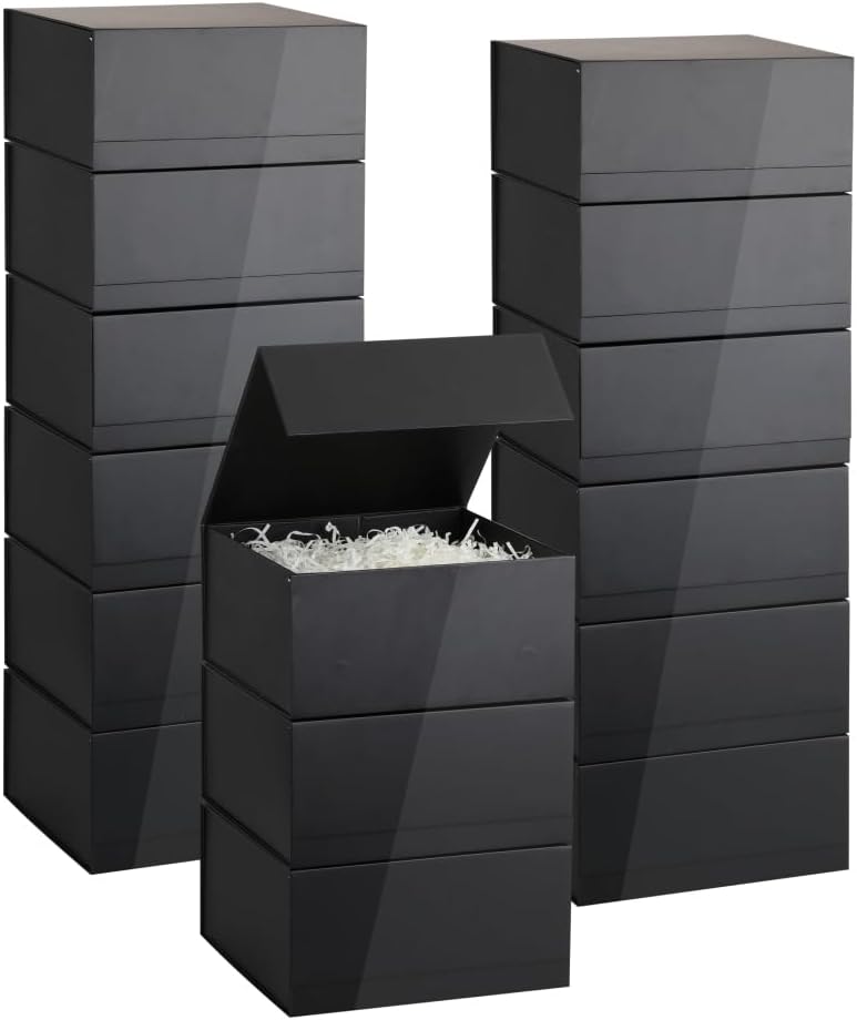 WHITE Magnetic Gift Box 15 Pack 10X10X5 Inch Foldable Gift Boxes Bulk Black Gift Boxes with Lids Packaging for Small Business Luxury Gift Box Shredded Paper Filler 10X10X5Inch-Black-Pack of 15