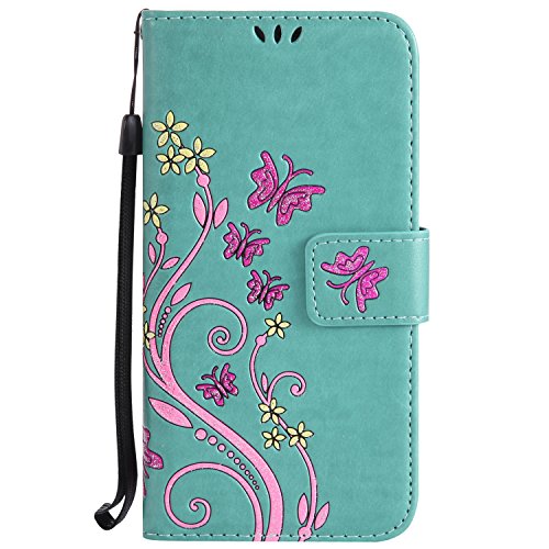 Urberry Galaxy S8 Butterfly Wallet Case, S8 Card Holder Case,Shock-proof Case for Samsung Galaxy S8 with a Screen Protector (Green)