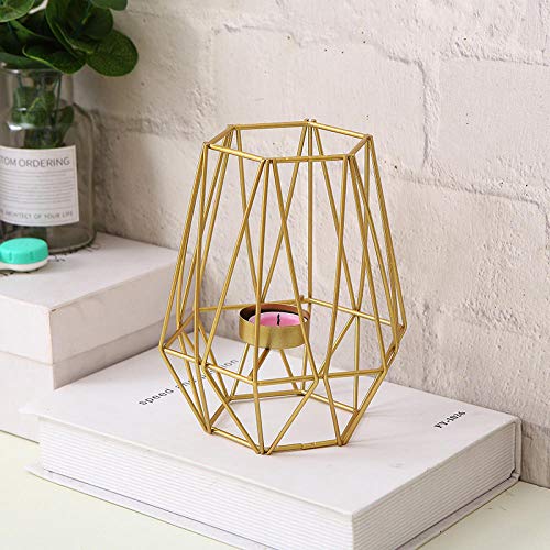 LIUJUAN Candeleros Hierro Candelero Decorativo Metal Dorado Simple Moderno Romántico Candelabro Adornos Decoración De Mesa Candelero Luz De Vela-Dorado Grande (15 * 18 Cm)