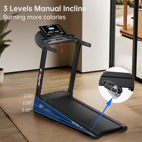 Laufhome Folding Treadmill Home, Motorized Jogging Running Machine, 3 Levels Manual Incline,Running Belt 110 * 40cm, Bluetooth & Multi-functional Display & Heart-rate Sensor, 95% Pre-assembled - Image 5