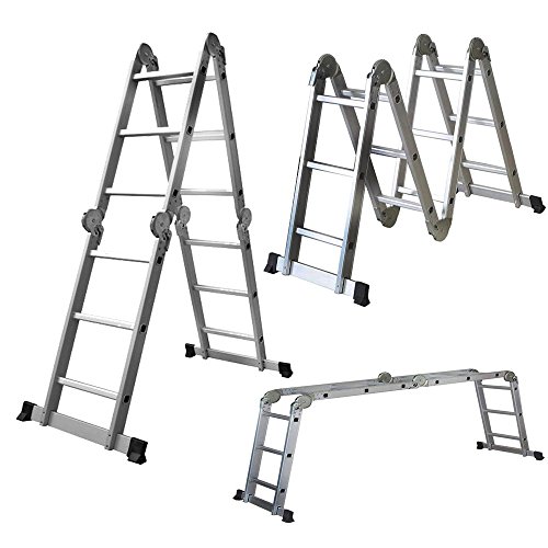 Livebest 11.5 Feet Folding Multi-Ladder 12 Step Aluminum Extendable Ladder Scaffold Ladders, 330lbs Capacity - Thumbnail 2