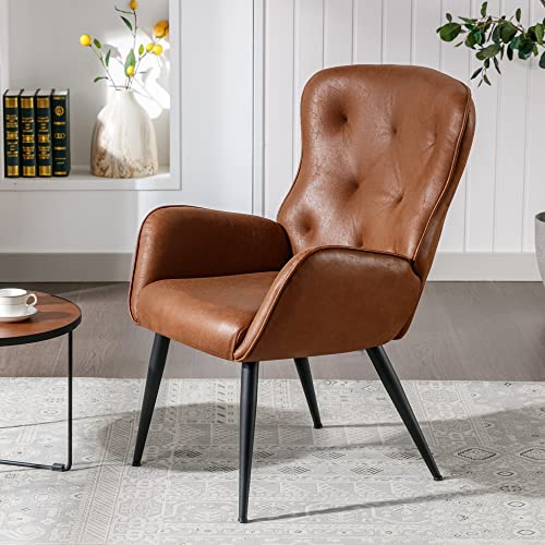 Bfz Faux Leather Accent Chair With High Back Design, Armchair With Metal Legs In Modern Style, Comfy Upholstered Wingback Chair For Living Room, Bedroom, And Office(Brown) #TOP2