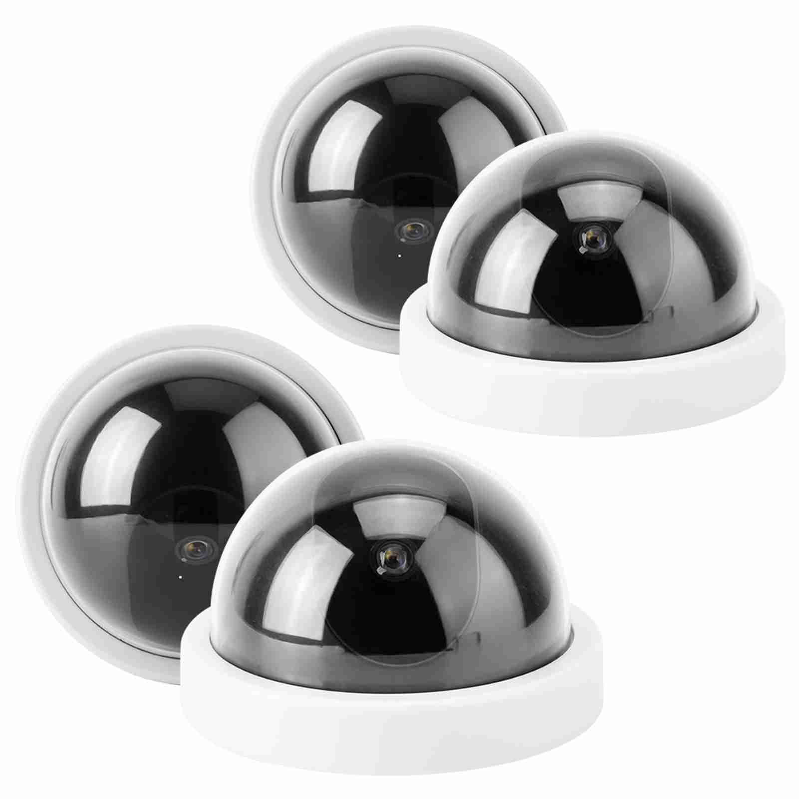 Srliya Fausse Caméra Dôme 4 Pièces, Caméra de Simulation de Dôme CCTV, Fausse Caméra de sécurité avec Lumière LED Clignotante (Blanc)