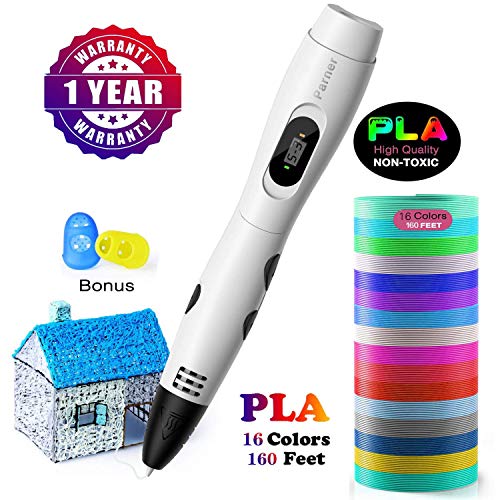 3d stifte, Parner 3D Stift mit 16 Verschiedenen PLA Farb Ersatzminen, 3D Pen für Kinder Sicher und Einfach zu Benutzen, 3D Stifte Set für Jung und Alt.
