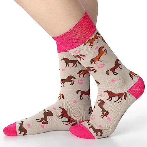 Xtinmee 8 Pairs Funny Horse Socks for Women Girls Christmas Animal Gifts Novelty Crew Socks Xmas Horse Riding Gift for Women Riding Lovers Cowgirl Equestrian Derby Party Favors