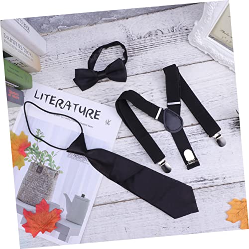 3Pcs Suspenders Elastic Braces with Clip Buckle Solid Color Necktie for Boys Formal Occasions Everyday Wear2