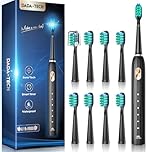 Sonic Toothbrush, Electric Toothbrush Adults Kids Electric Toothbrush Rechargeable Toothbrush with 9 Reminder Brush Heads 5 Cleaning Modes 2-Minute Timer Tooth Brush (Black)