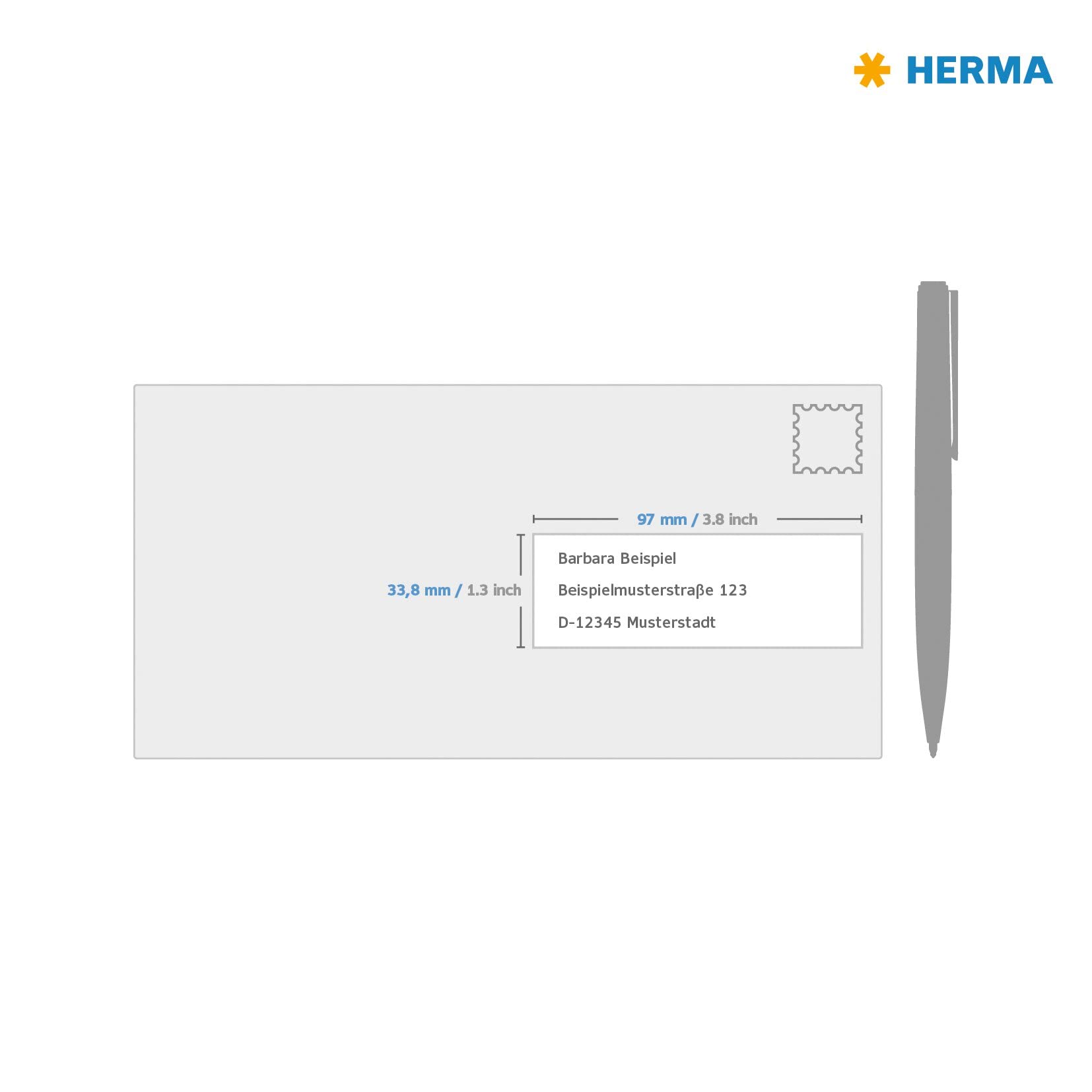 HERMA 10780 - Etichette per indirizzi per stampanti a getto d'inchiostro, 80 fogli, 97 x 33,8 mm, 16 fogli A4, 1280 pezzi, autoadesive, stampabili, opache, in bianco
