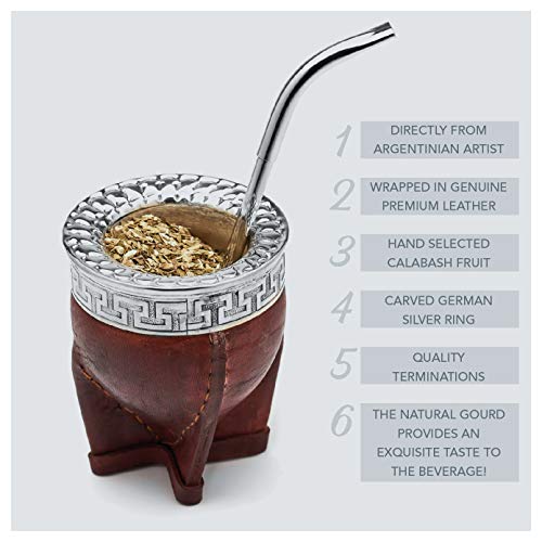 balibetov Premium Set - Mate de Calabaza Natural - Mate Uruguayo Forrado en Cuero - Incluye Bombilla y Cepillo de Acero… - Imagen 4