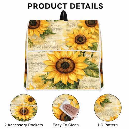 Image of Kitchen Dust Cover Compatible with 4.5 5 6 8 quart Stand Mixer, Kitchen Appliance Protective Covers with Top Handle and Pocket (Sunflower Bouquet, For All 6-8 qt Mixer)