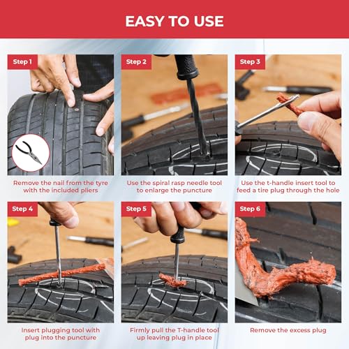 GADLANE 7PCS Kit Repara Pinchazos Moto sin Cámara - Kit de Reparación de Neumáticos de Emergencia para Coche, Motocicleta, Camión, ATV con 20 Mechas - imagen 5