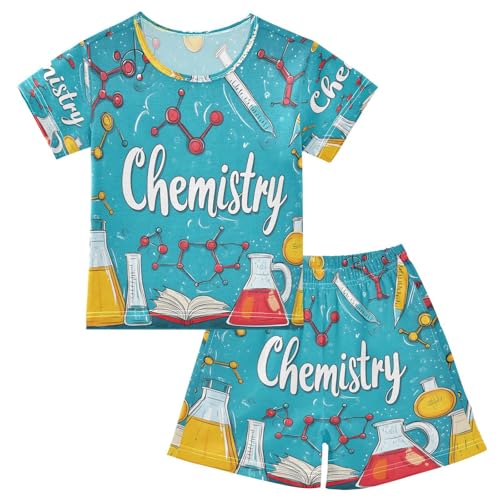 ALAZA Chemistry Blue Pajamas Set Short Sleeve Cotton Sleepwear Summer Pjs 2 Piece 5-14Y