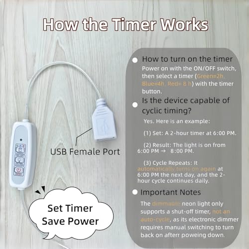 Image of Portable Battery Pack with Timer for 5V USB Neon Signs, Battery Box with USB Female Port for 5V LED Lights, Auto 2 /4 /8-Hour Shut-Off Cycle, Set Timer, Save Power