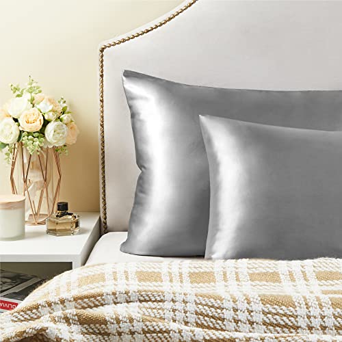 BEDELITE Satin Pillowcase with Zipper 4 Pack, Grey Pillow Cases Standard Size, Super Soft and Cooling Similar to Silk Pillow Cases, Gift for Women Men(20x26 Inches)