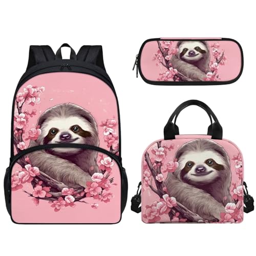 3 zaini per bambini 3 in 1 grande capacità con borsa termica per il pranzo e matite per scuola e asilo nido Brodo floreale rosa