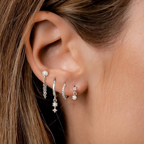 Image of Gold Plated Earrings for Women, 14k Gold Plated Earring Stack Hypoallergenic Pearl Drop Earring Dainty Earrings for Women Trendy Cute Small Huggie Hoop Earring Fashion Womens Jewelry
