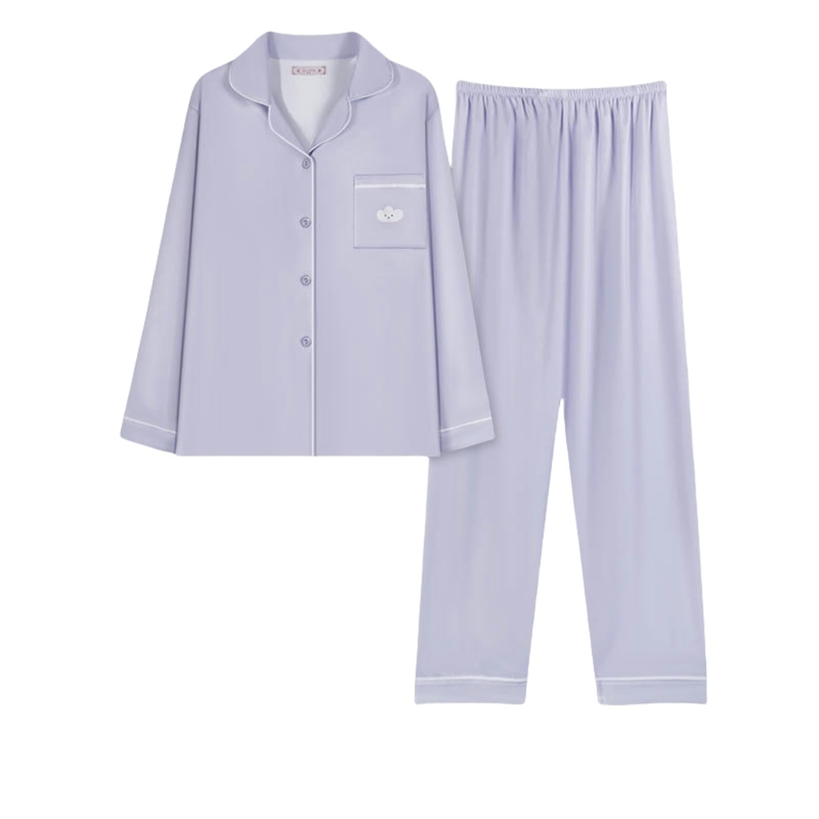 Pigiama Donna Cotone I Imitazione Primaverile E Autunno Imitazione in Cotone A Maniche Lunghe in Cotone per Studenti Abiti da Casa di Grandi Dimensioni-Orchidea Viola-l