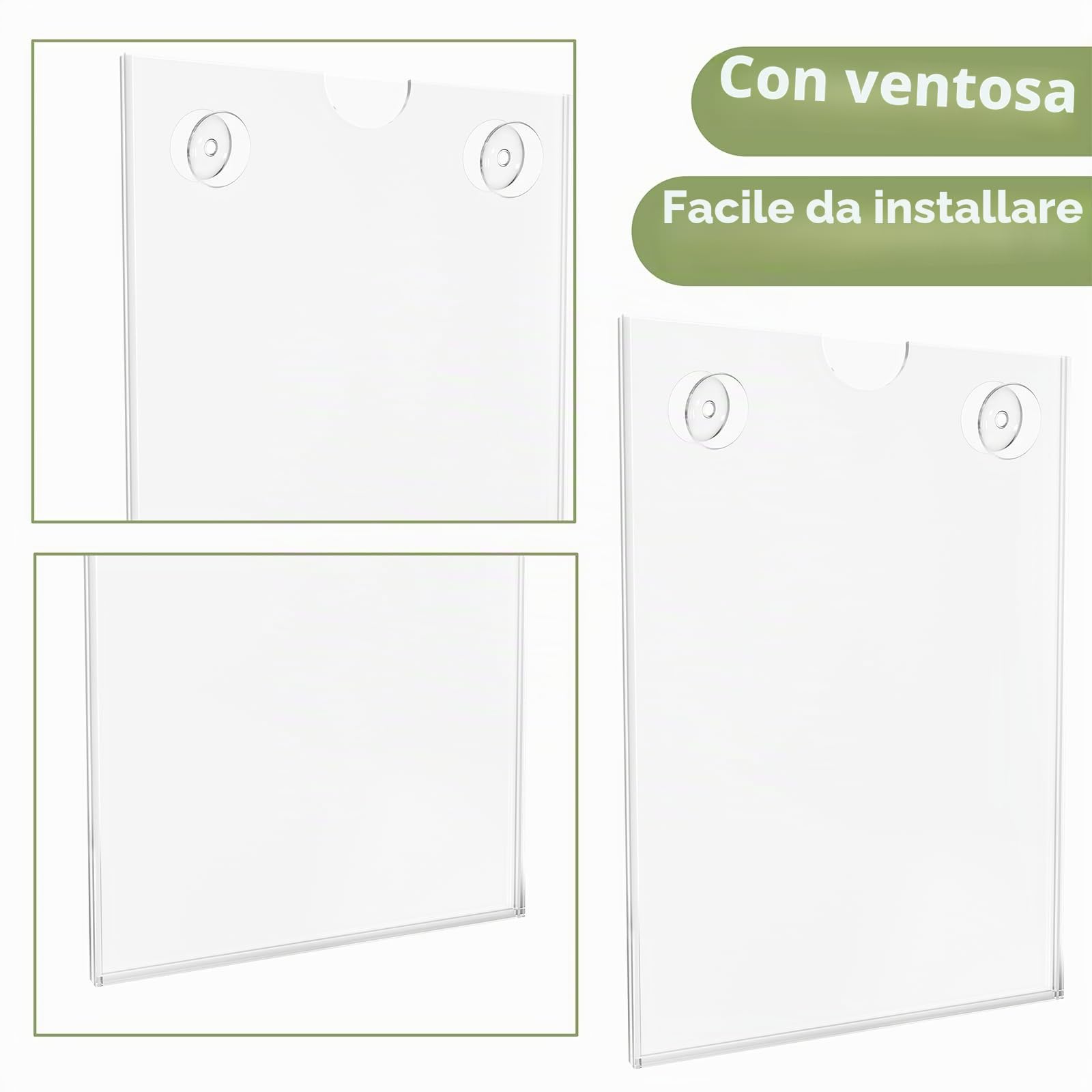 4 supporti per targa da parete in acrilico A4, con ventose, per finestra, in acrilico, trasparente, per informazioni, foglie, 29,7 x 21 cm