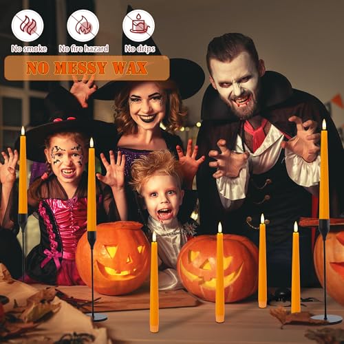 Image of Orange Flameless Taper Candles, 9.6 inch Halloween Battery Operated Candles with Remote, Real Wax Fall Led Candle, Flickering Flameless Candlesticks for Fall, Thanksgiving, Harvest, Halloween Decor, 3 Pcs