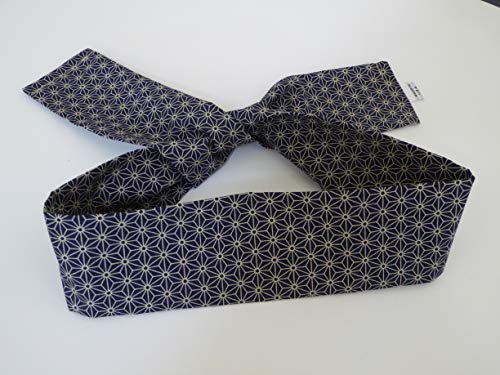 YokohamaUSA Japanese Hachimaki Headband Sushi Chief, Sports Asanoha Print Navy Cotton/ 37