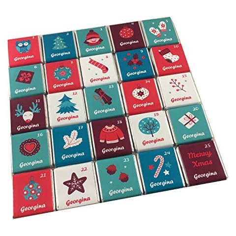 25 Personalised Christmas Advent Calendar Milk Chocolate Squares Fillers Cover