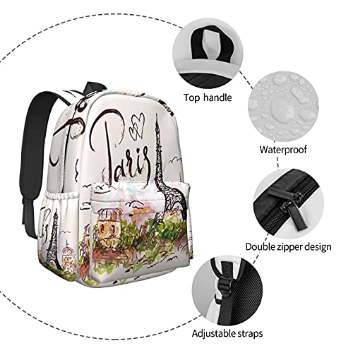 Sac à dos décontracté Paris Eiffel pour sécuriser un ordinateur 17"