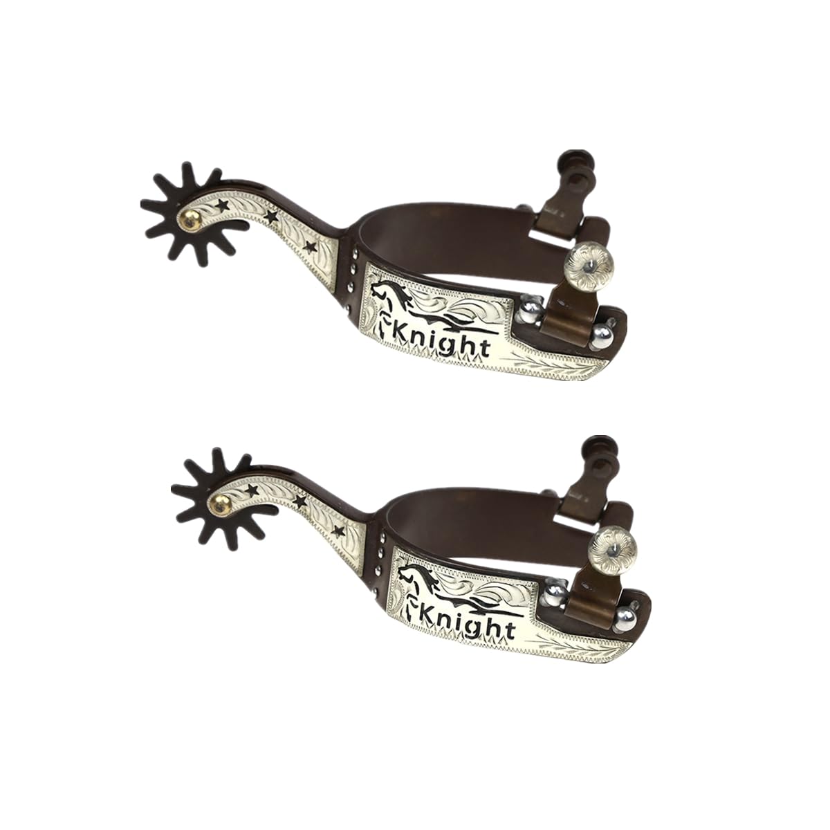 UNISTRENGH 1Pair Bronze Western Cowboy Spurs with Hand-Carved Germany Silver Decoration Board for Men (Bronze)