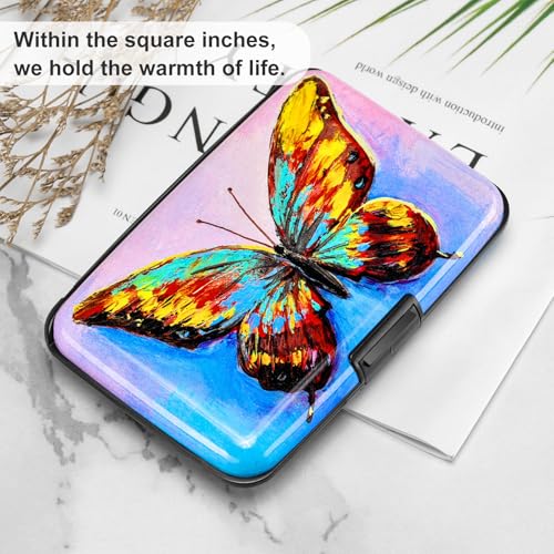 Image of Elfish RFID Blocking Credit Card Protector Aluminum ID Case Hard Shell Business Card Holders Metal Wallet for Men or Women, One Butterfly,