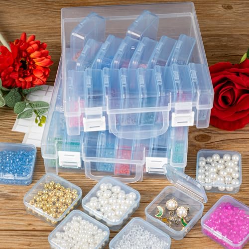Image of Bead Organizer Box, Small Bead Storage Containers, Craft Bead Storage Box Rhinestone Organizer Storage Bead Organizers and Storage with Hinged Lid for Seeds Art Craft (2 Pack - 24 Slots Blue)
