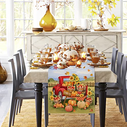 Sambosk Fall Pumpkin Table Runner, Farm Apple Truck Autumn Thanksgiving Table Runners For Kitchen Dining Coffee Or Indoor And Outdoor Home Parties Decor 13 X 72 Inches Sk087 #TOP4