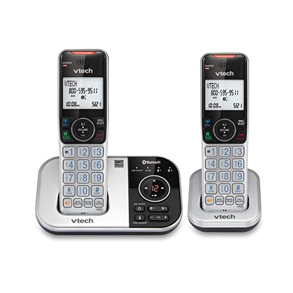 VTECH VS112-2 DECT 6.0 Bluetooth 2 Handset Cordless Phone for Home with Answering Machine, Call Blocking, Caller ID, Intercom and Connect to Cell (Silver & Black)