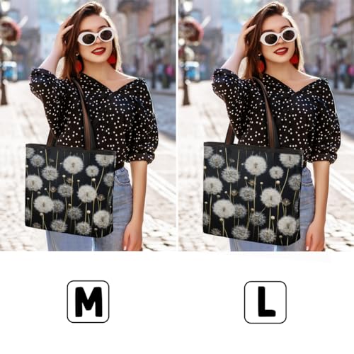 Art Dandelion Pattern Tote Bag Tote Purse for Women with Zipper Large Polyester Tote Bags for Travel Work2