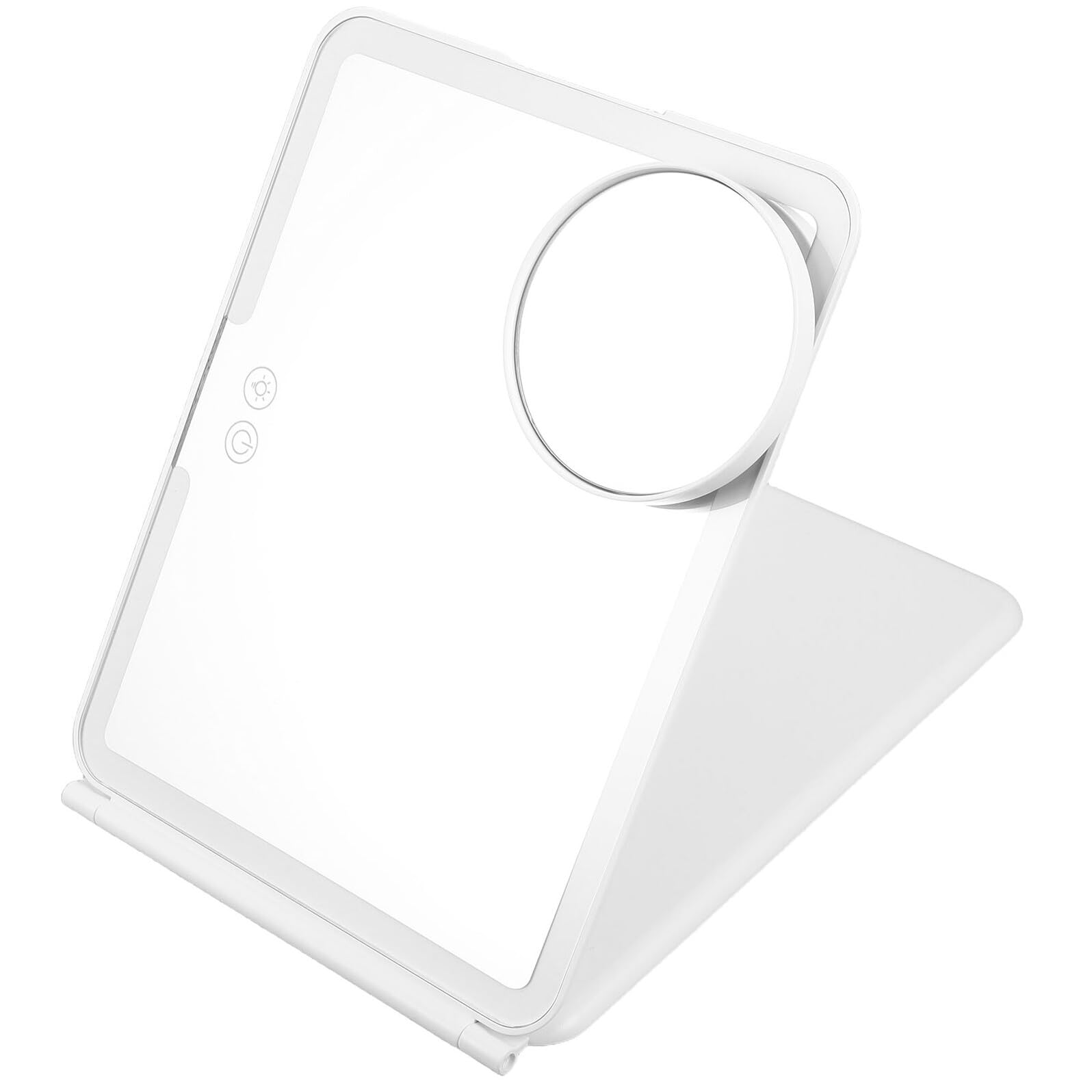 Espejo de Maquillaje con Luz LED Recargable, Aumento 10x, Iluminación 3 Colores, Compacto y Plegable para Uso en Escritorio y Viajes, Batería 1500mah