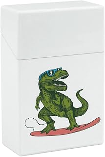 Surfing Dinosaur Cigarette Case Portable Cigarette Box Holder Flip Open Storage Case for Men Women