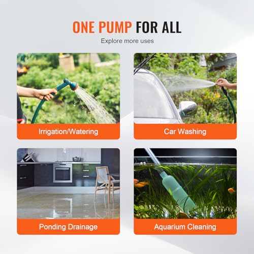 VEVOR Water Transfer Pump 115V, Utility Pump, 360 GPH Larger Flow, 46FT High-Lift, 1/10 HP Portable Electric Utility Pump with Water Hose Kit, Incl. Carbon Brushes, Impeller etc. For Water Removal
