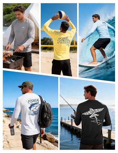 Image of FISHEAL Men's Long Sleeve Fishing Shirt, UPF 50+ Sun Protection UV Rash Guard, Lightweight Quick Dry Swim Outdoor T Shirts