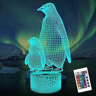 CooPark Penguin 3D Lamp for Kids, 16 Colors Changing Illusion Animal Night Light with Remote Control Dim Function 4 Flashing Mode, Child Bedroom Decor Personalized Birthday Gifts for Boy Girl