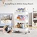 3 Tier Rolling Cart Metal, White Utility Cart with Lockable Wheels, Mesh Rolling Storage Cart Organizer on Wheels, Three Tiered Craft Cart for Kitchen, Bathroom, Office,Laundry Room, Art, Baby Diaper