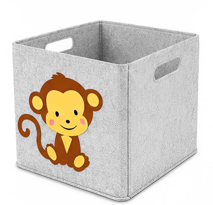 Image of Foldable Storage Box for Kids - Cartoon Animal Foldable Organizer Bin for Toys, Books & Clothes (Monkey)