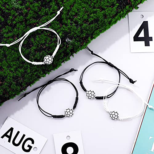 Jadive 20 Pieces Soccer Bracelets Bulk Adjustable Soccer Charm Bracelet Jewelry Silver Soccer Wax Rope Bracelet Graduation Gifts For Girl Teens Most Sport Team Players (Black And White) #TOP2