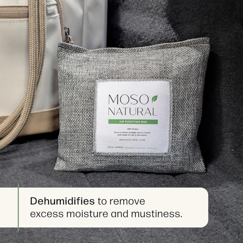 Image of Moso Natural Car Odor Eliminator & Charcoal Odor Absorber, Bamboo Charcoal Air Purifying Bag for Cars, Trucks, SUVs, RVs & Boats - Unscented Deodorizer, Lasts 2 Years, HGTV Editors' Pick