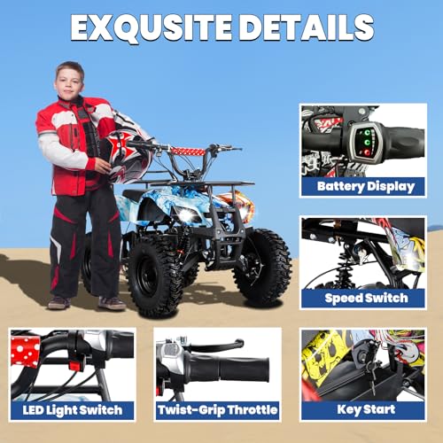 JOYRACER 36V Electric ATV Dirt Quad Electric Four-Wheeled ATV with 500W Brushless Powerful Motor Off-Road Vehicle Electric Kids ATV Ride on ATV for Big Boys Girls Ages 5+, Flame