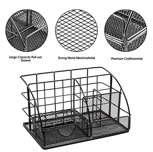 Juopiea Desk Organizers And Accessories Office Supplies Organizer With Pen Holder, 72 Clips Set And Phone Stand, Metal Mesh Desktop Organizers With Drawer For Home, Office, School Ect (Black) #TOP2