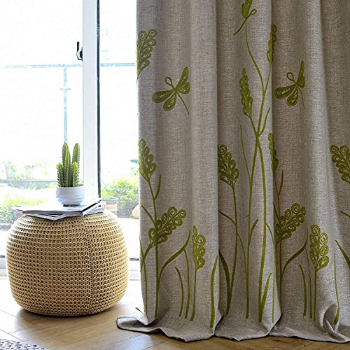 Melodieux Wheat Embroidery Linen Textured Curtain for Living Room Bedroom,