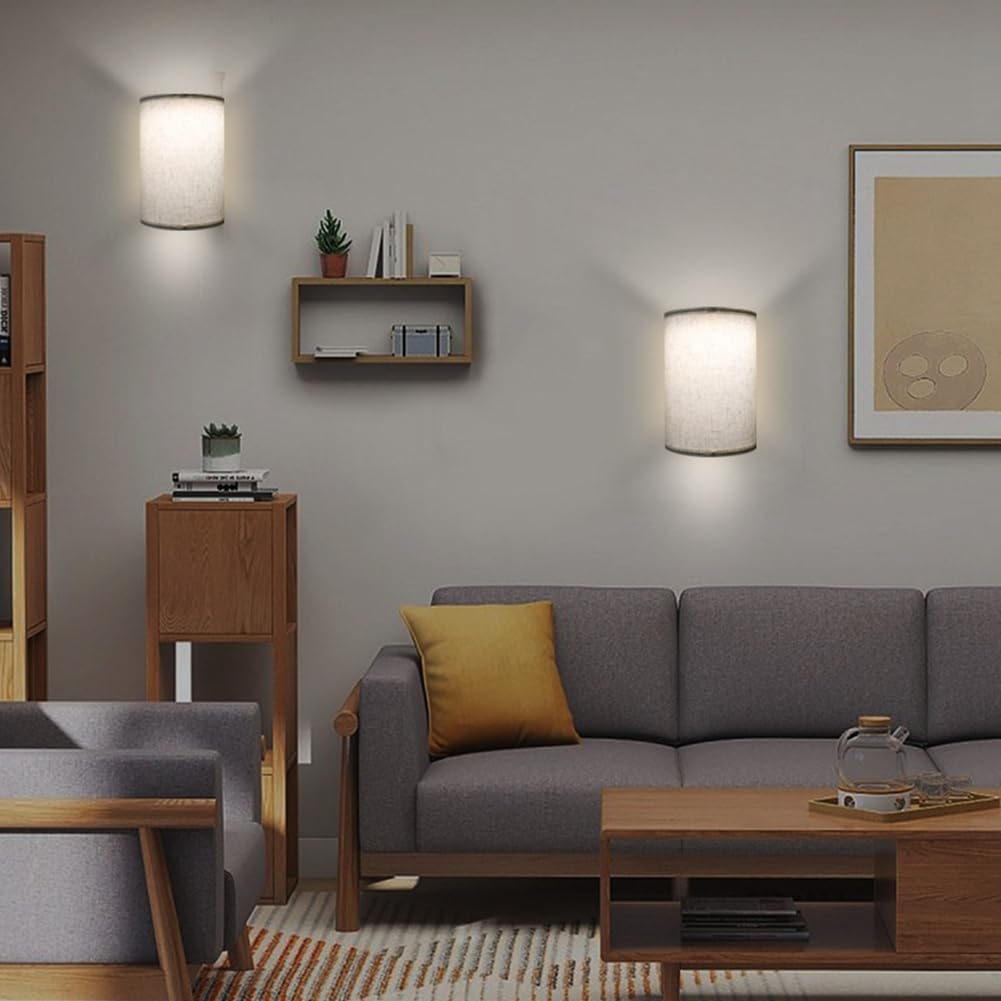 Lampada da Parete retrò con Paralume in Tessuto, Luce dimmerabile e Telecomando, Ideale per Camera da Letto e Soggiorno, Disponibile in 3 Colori.