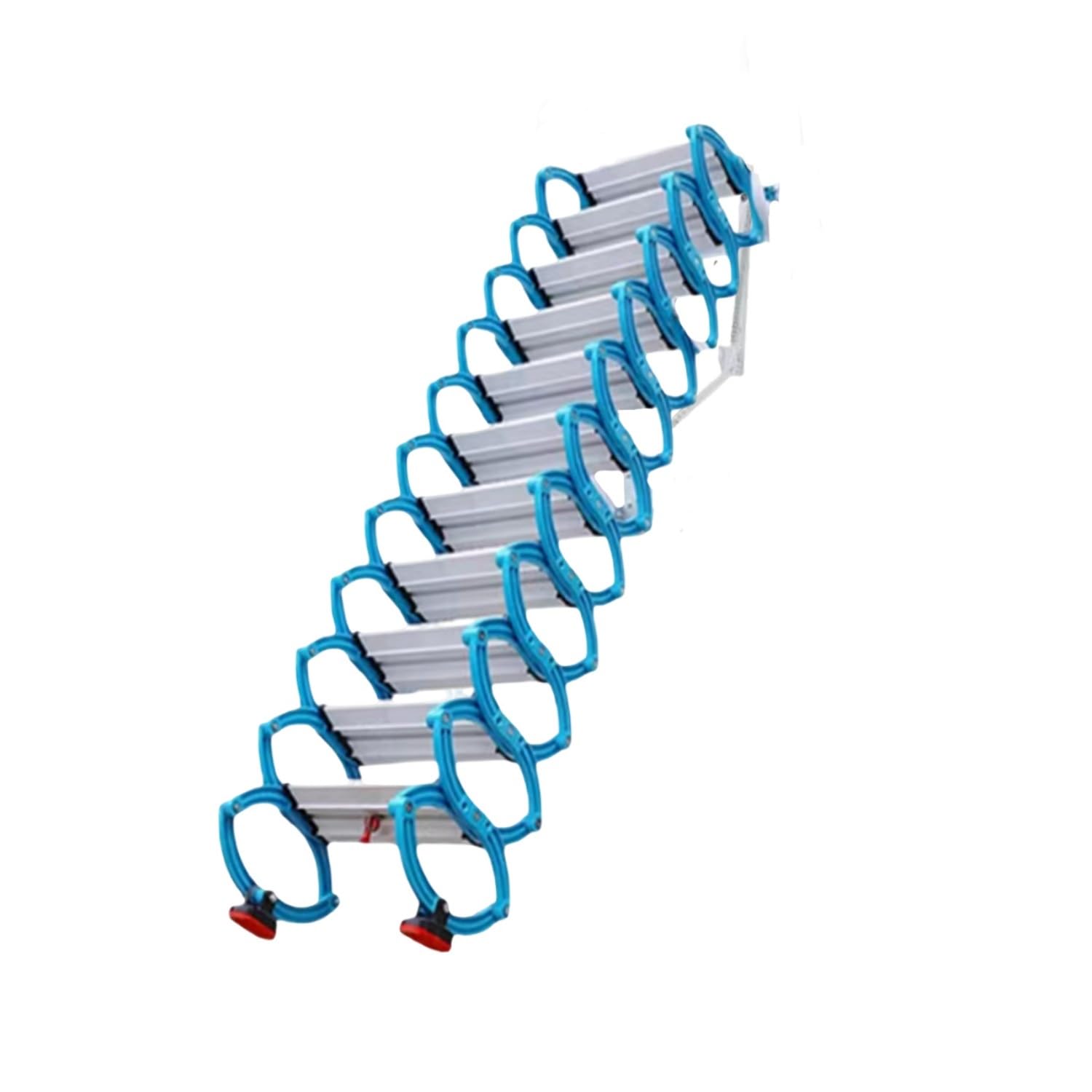 Wall-Mounted Folding Stairs, Loft Ladder with Anti-Slip Feet, Indoor and Outdoor Step Ladders with Pull Rod, Attic Ladder Pull Down System for Garages, Basements(Blue,1.5~1.7) 1.5~1.7 Blue