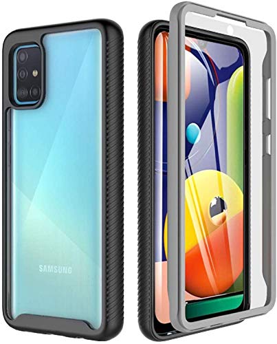 Coque Samsung A51, Coque A51 4G Antichoc Transparente 360 Degrés Protection complète du Corps Bumper TPU avec Protection écran Integrale Case Etui Housse pour Samsung Galaxy A51 4G (Noir/Gris+Clair) Cover